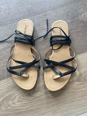 CITY CLASSIFIED BLACK LACE UP SANDALS